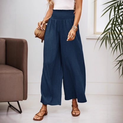 Textured Wide-Leg Trousers with Smocked High Waist