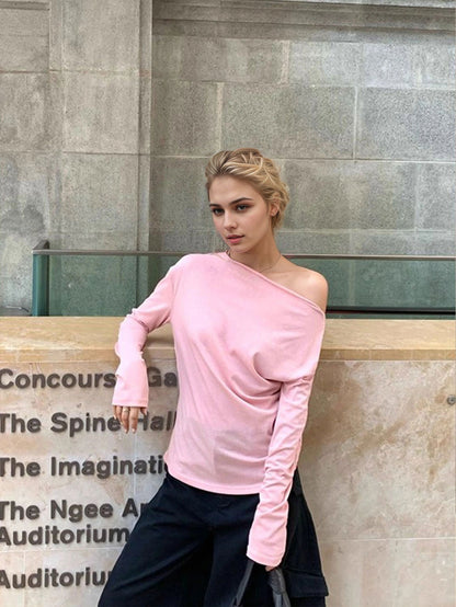 Asymmetrical Long Sleeve Top with Open Back and Bow Detail