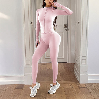 Bodycon Yoga Set with Full-Zip Top and Thumbhole Cuffs