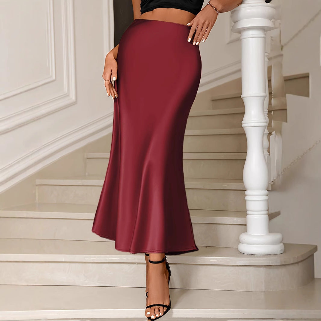 High-Waist Satin Slip Midi Skirt with Flared Hem