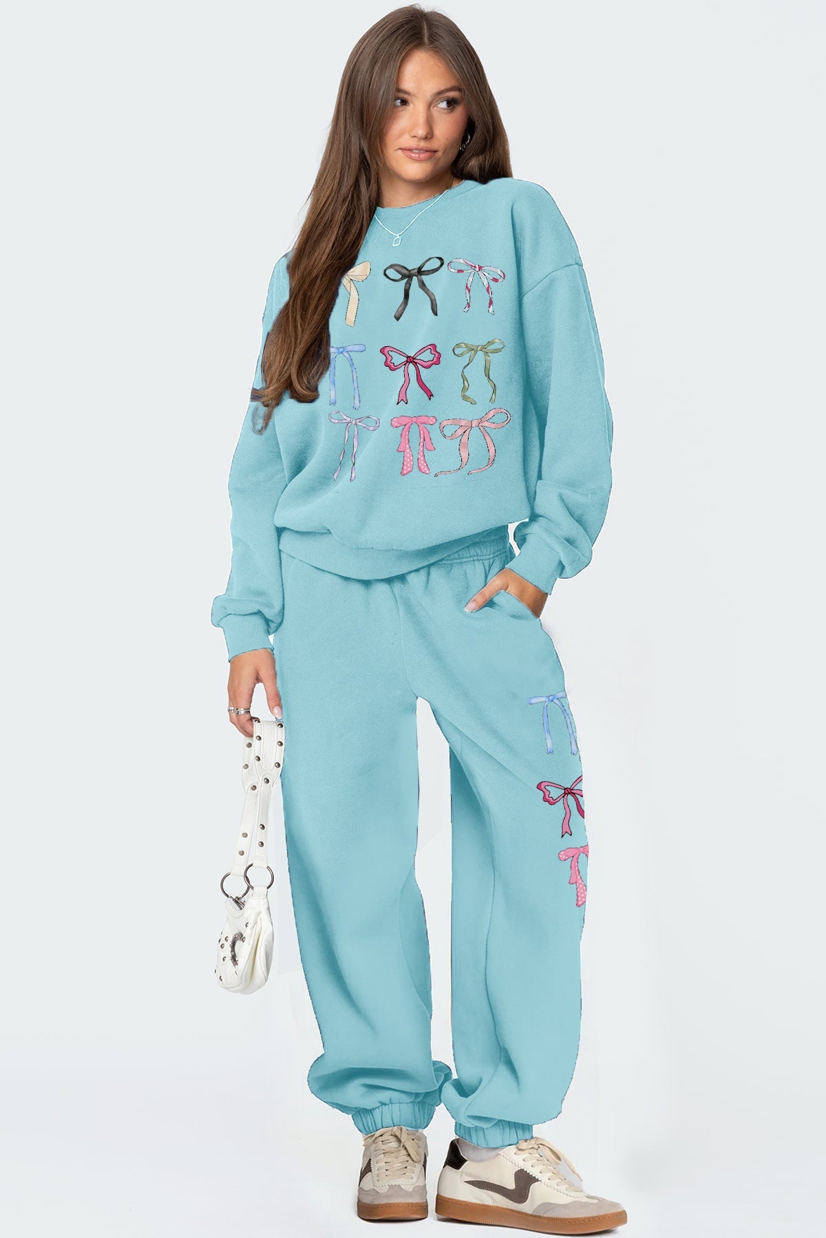 Oversized Sweatshirt and Wide-Leg Pants Set with Bow Print