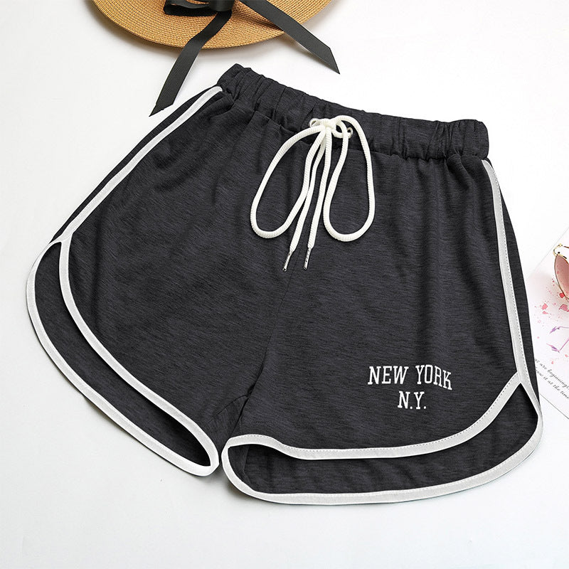 High-Waist Dolphin Shorts with Letter Print and Contrast Trim