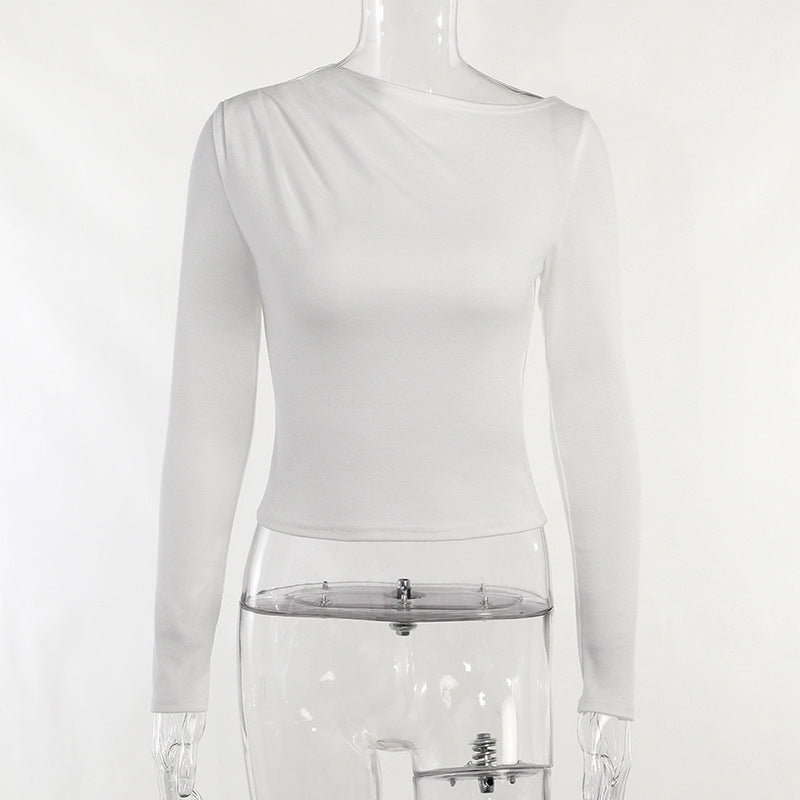 Slim Fit Long Sleeve Top with Asymmetric Ruched Neckline