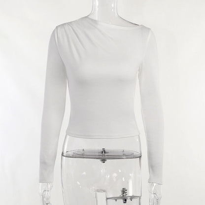Slim Fit Long Sleeve Top with Asymmetric Ruched Neckline