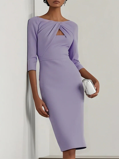 Sheath Midi Dress with Boat Neck and Twist-Front Cutout