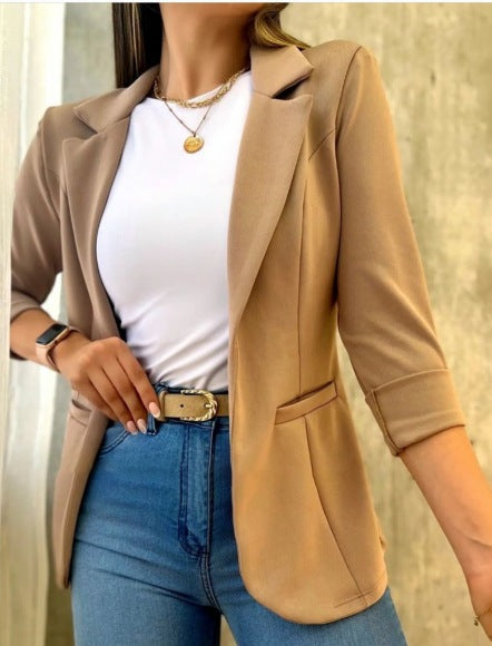 Open Front Slim Fit Blazer with Notched Lapel