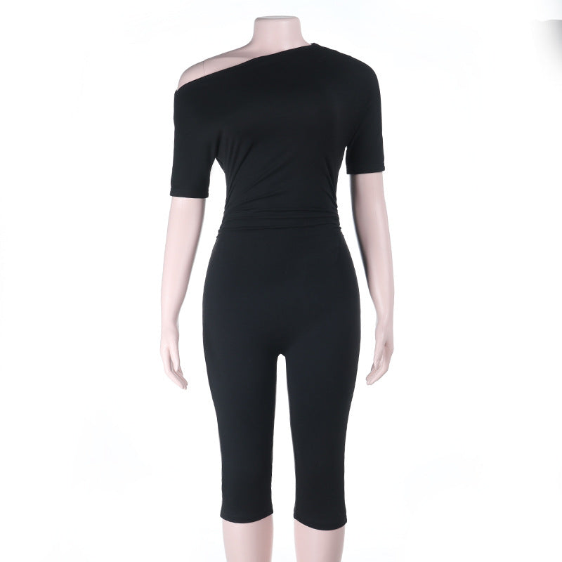 Bodycon One-Shoulder Jumpsuit with Cropped Pants