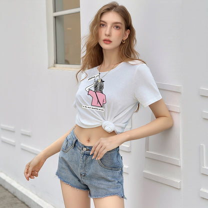 Loose Fit Cotton T-Shirt with Cartoon Print
