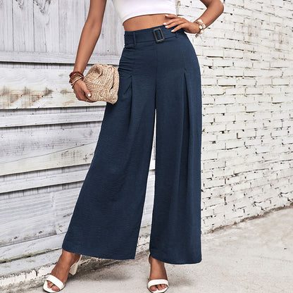Draped Wide-Leg Trousers with Belted High Waist
