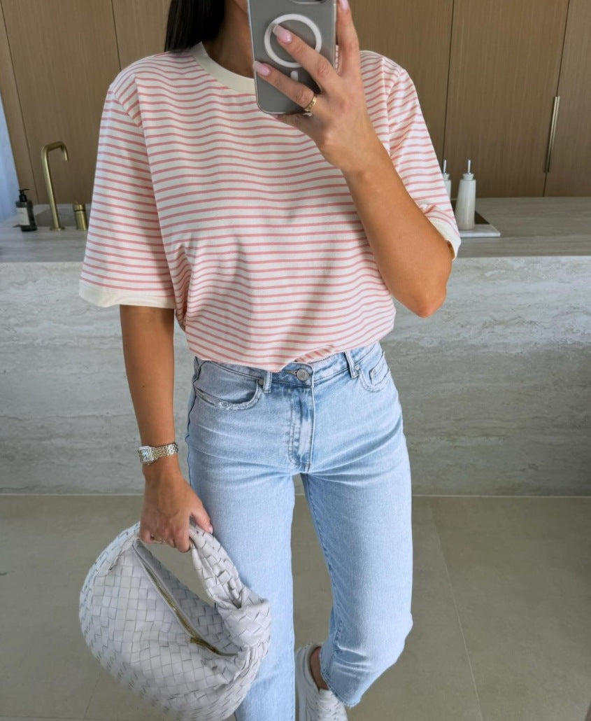 Loose Striped T-Shirt with Round Neck