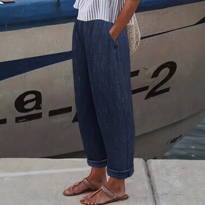 Linen-Look Straight-Leg Trousers with Pockets