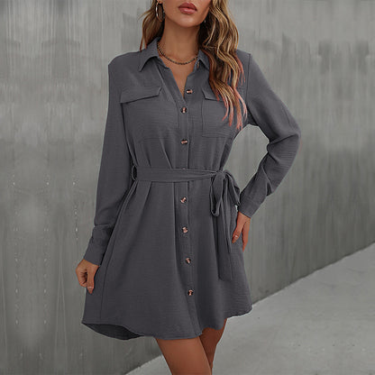 A-Line Shirt Dress with Tie Waist and Button Front