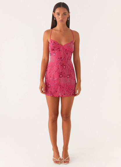 Floral Embroidered Bodycon Mini Dress with Sequins