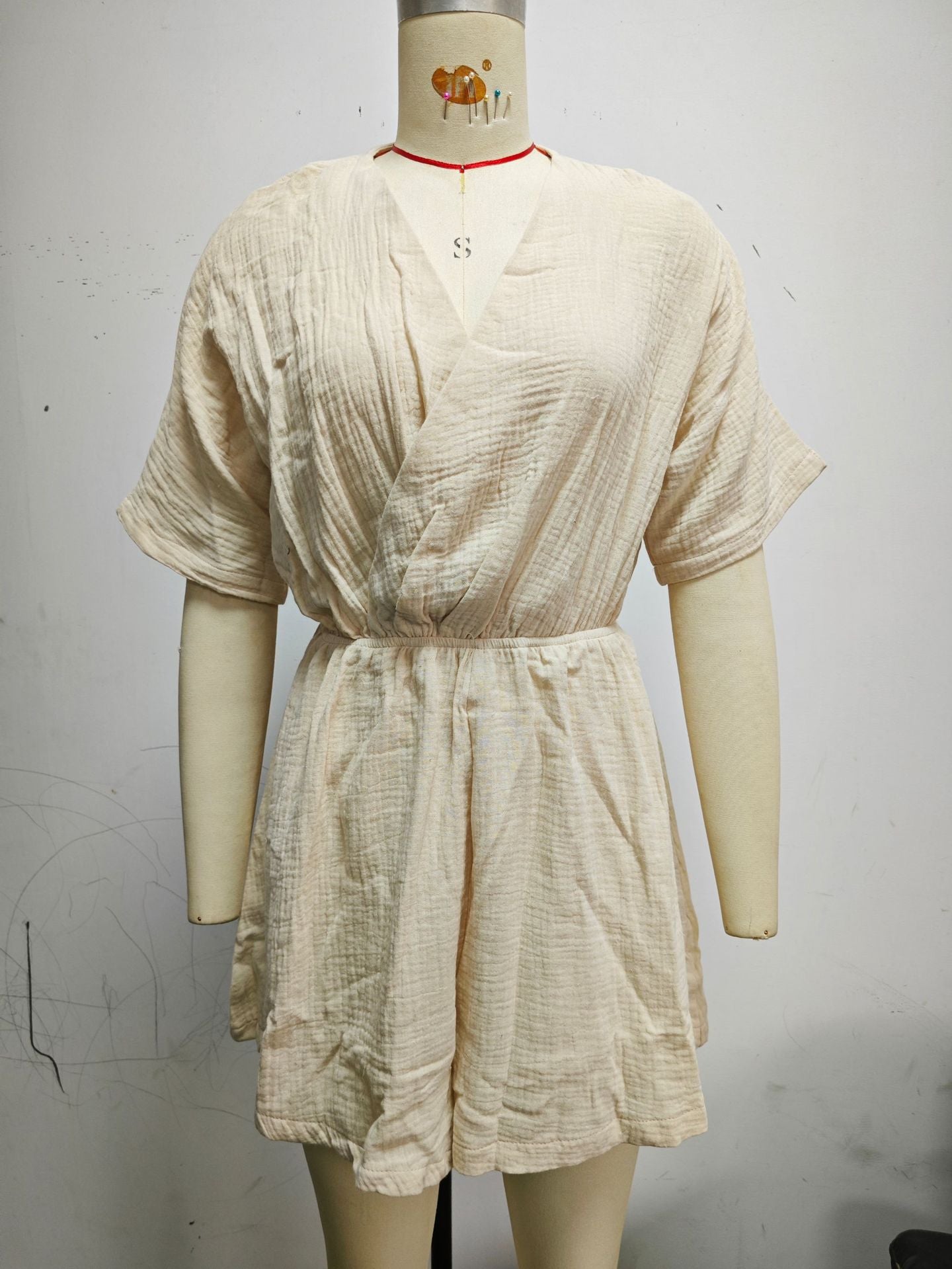 Wrap Front V-Neck Romper with Cinched Waist