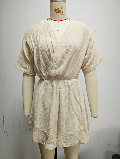 Wrap Front V-Neck Romper with Cinched Waist