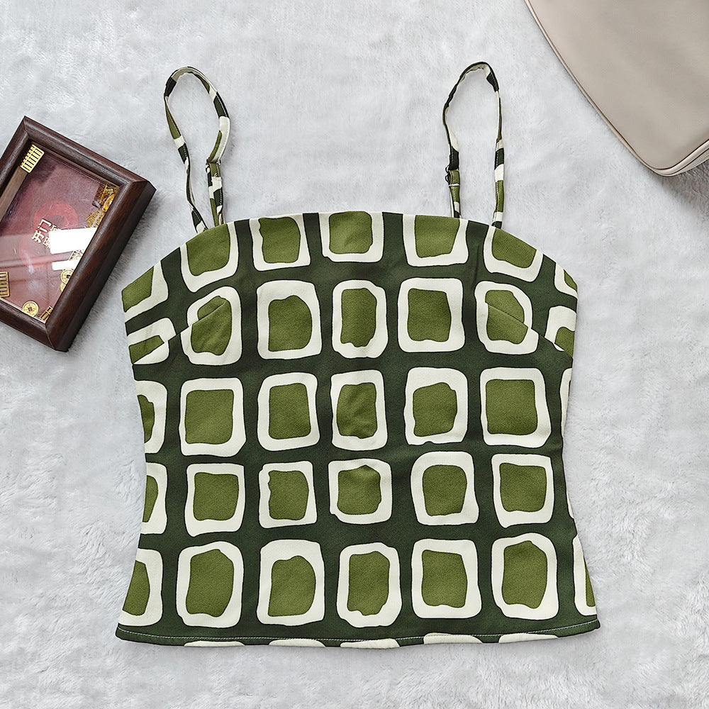 Geometric Print Cropped Camisole with Square Neckline