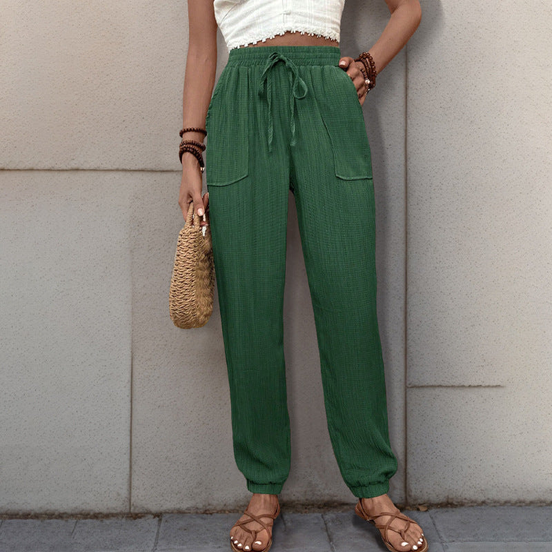 Loose Textured Jogger Pants with Drawstring Waist