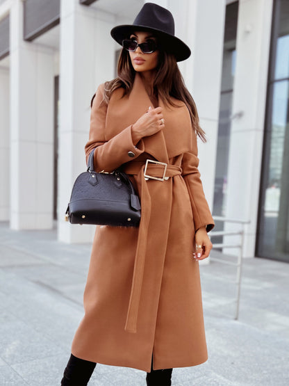 Maxi Wrap Coat with V-Neck and Belted Waist