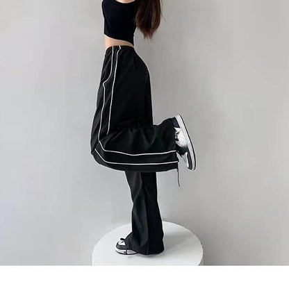 Loose Fit Lantern Pants with Elastic Waist and Side Piping