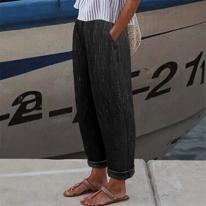 Linen-Look Straight-Leg Trousers with Pockets