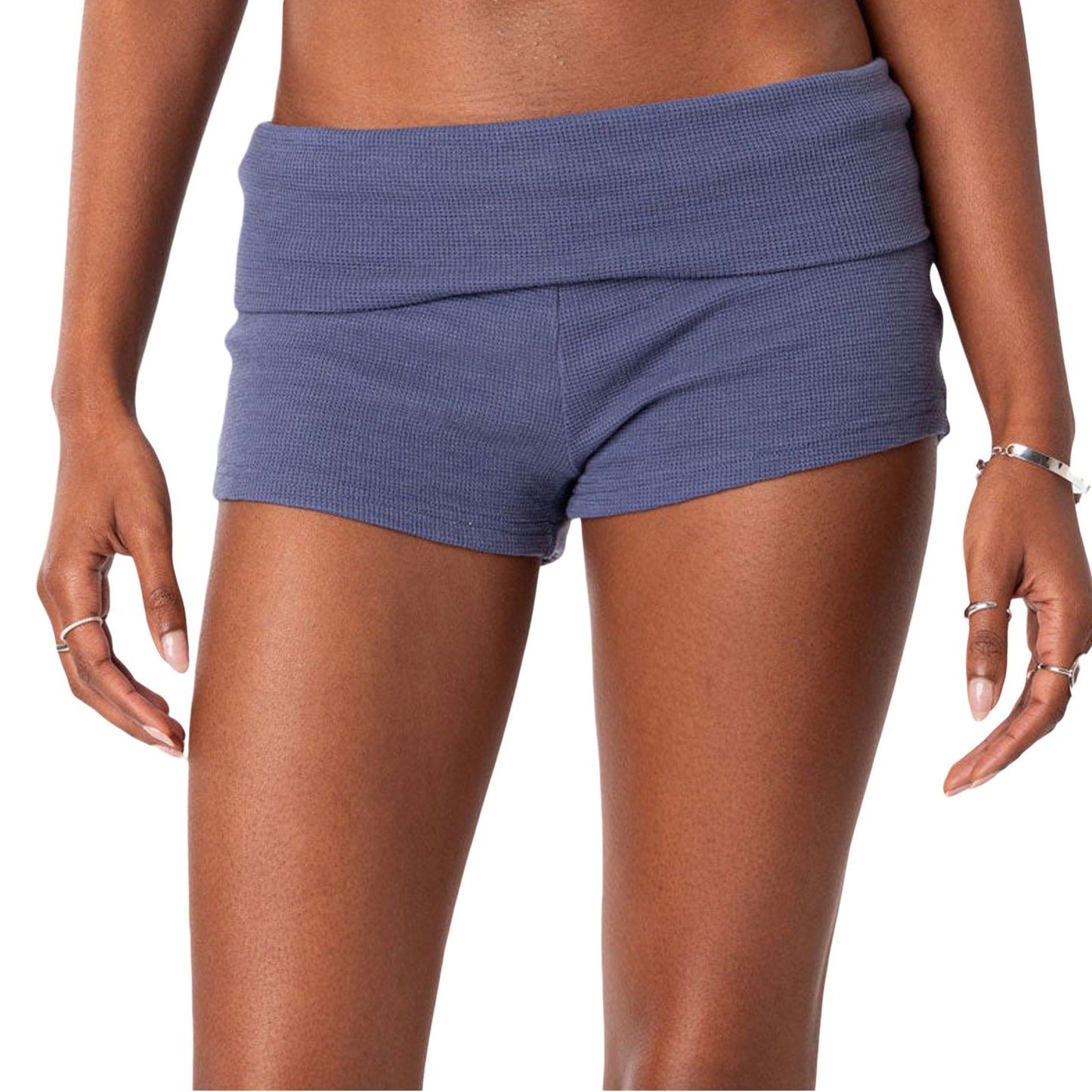 Mid-Rise Bodycon Hot Pants with Wide Ribbed Waistband