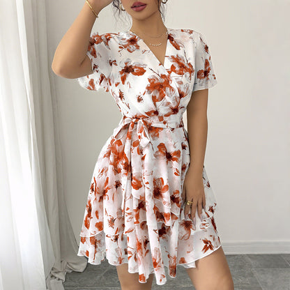 Floral Wrap Mini Dress with Tiered Skirt