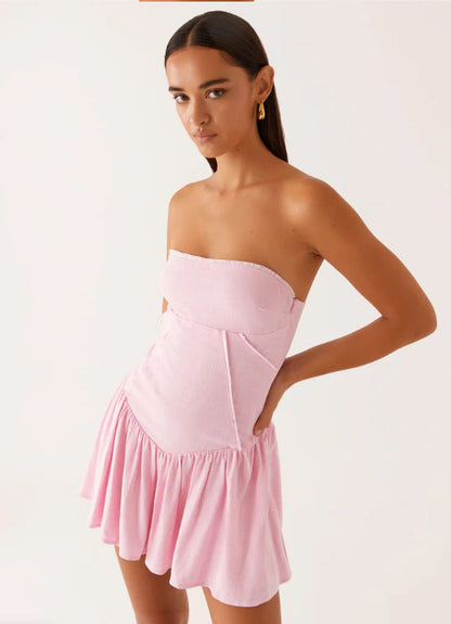 Strapless Tube Top Mini Dress with Spliced Drop Waist