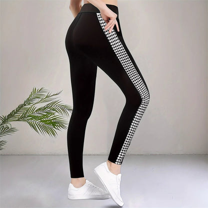 High-Waist Leggings with Houndstooth Side Stripe