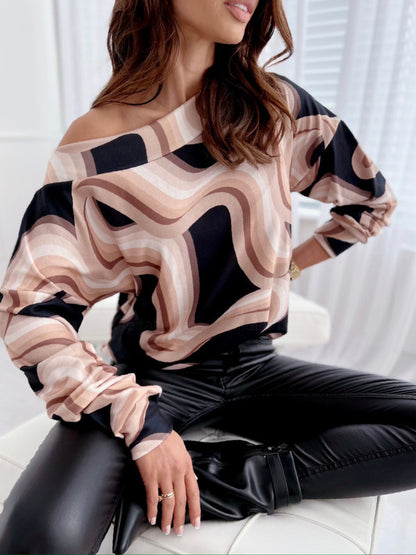 Printed Top with Off-Shoulder and Raglan Sleeves