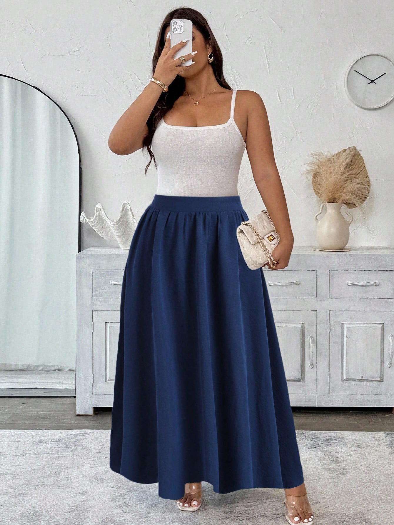 High-Waist A-Line Maxi Skirt with Elastic Waist