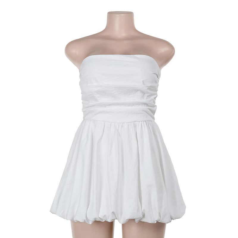 Elegant Slim Tube-Length A-Hem Pleated Dress Black