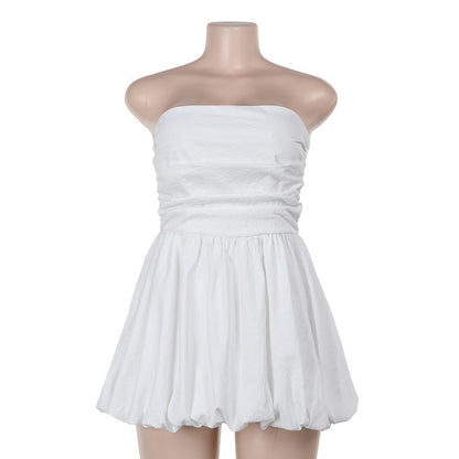 Elegant Slim Tube-Length A-Hem Pleated Dress Black