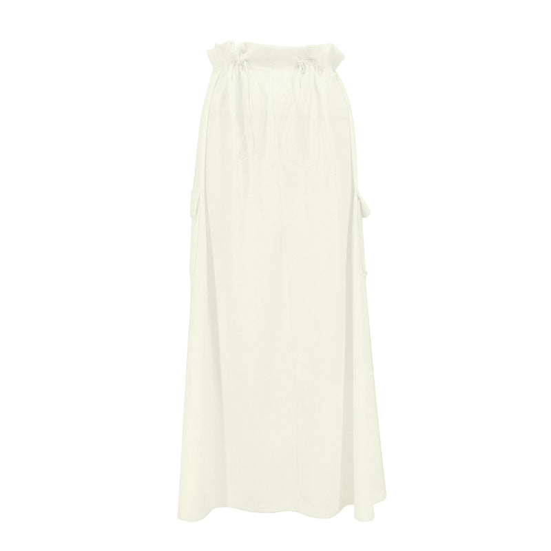 A-Line Cargo Maxi Skirt with Drawstring Waist