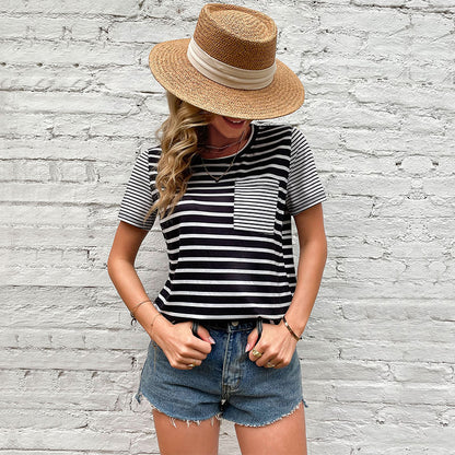 Striped Loose-Fit T-Shirt with Contrast Pocket Detail