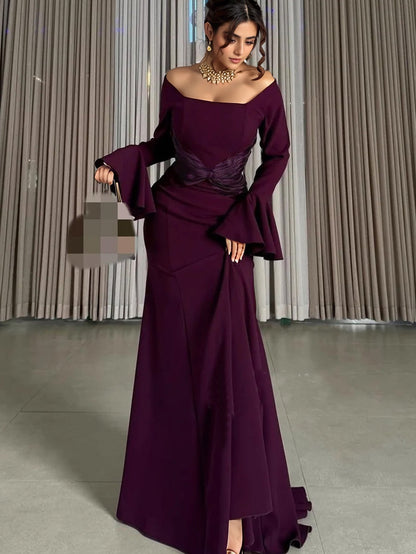Off-Shoulder Maxi Dress with Bell Sleeves and Twisted Waist