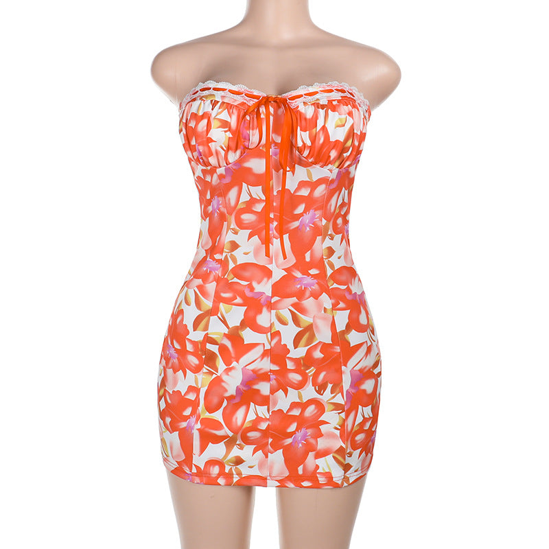 Strapless Backless Solid Color Hip Skirt Dress Polyester