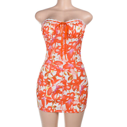 Strapless Backless Solid Color Hip Skirt Dress Polyester