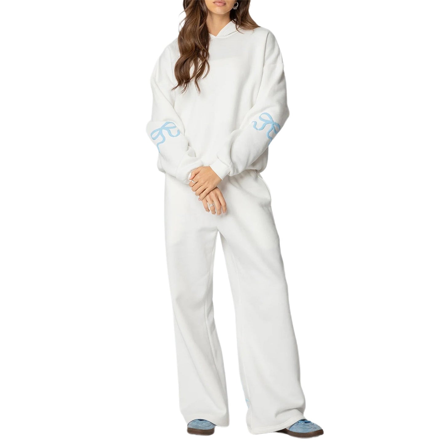 Oversized Sweatshirt and Wide-Leg Pants Set with Bow Print
