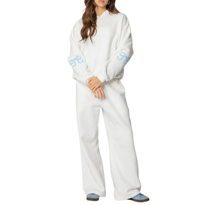 Oversized Sweatshirt and Wide-Leg Pants Set with Bow Print