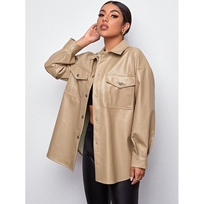Oversized Faux Leather Shacket with Chest Pockets
