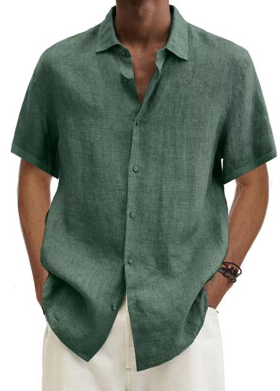 Solid Linen-Blend Short Sleeve Button-Down Shirt