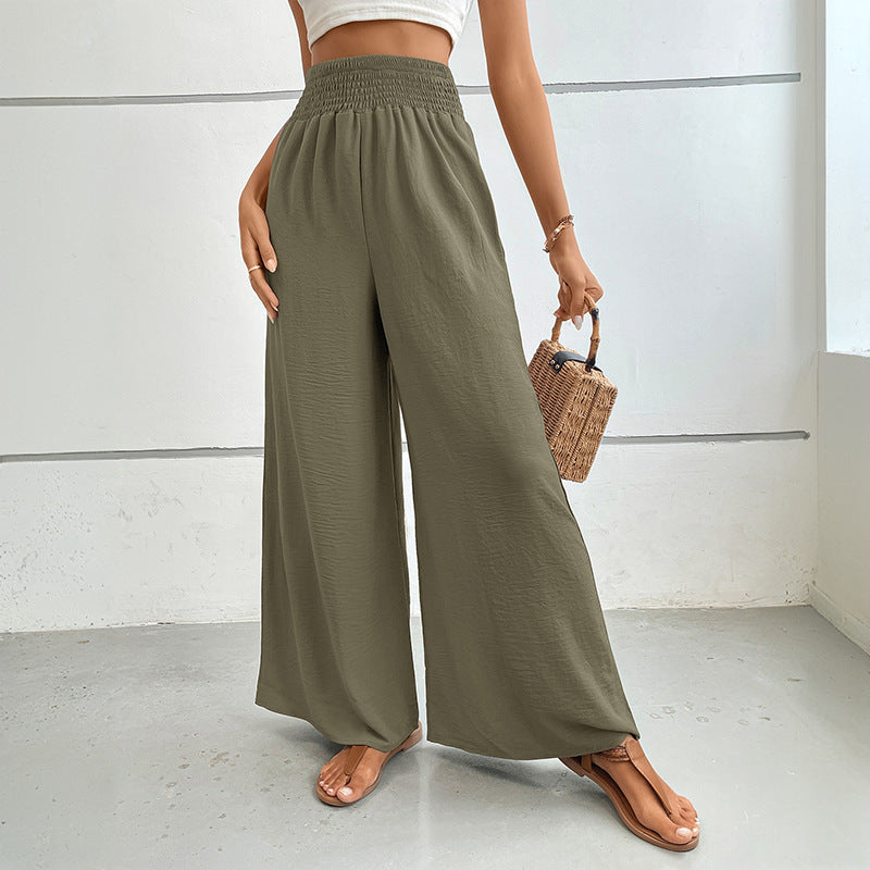 Casual Wide-Leg Pants with High Smocked Waist