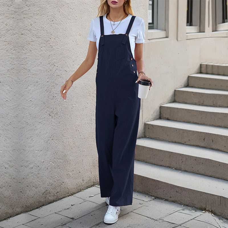 Wide-Leg Overall with Adjustable Straps and Side Buttons