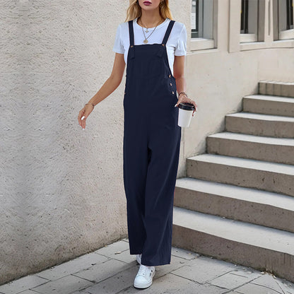 Wide-Leg Overall with Adjustable Straps and Side Buttons