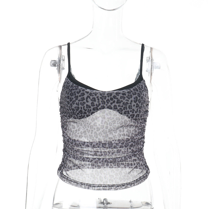 Backless Leopard Print Camisole Top Grey