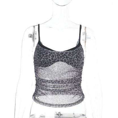 Backless Leopard Print Camisole Top Grey