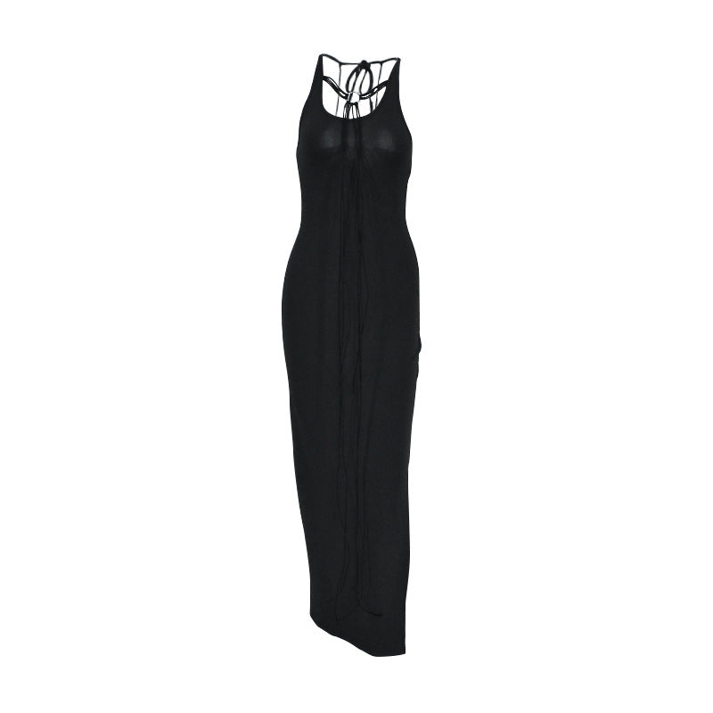 Bodycon Maxi Dress with Halter Ring and Tie Detail