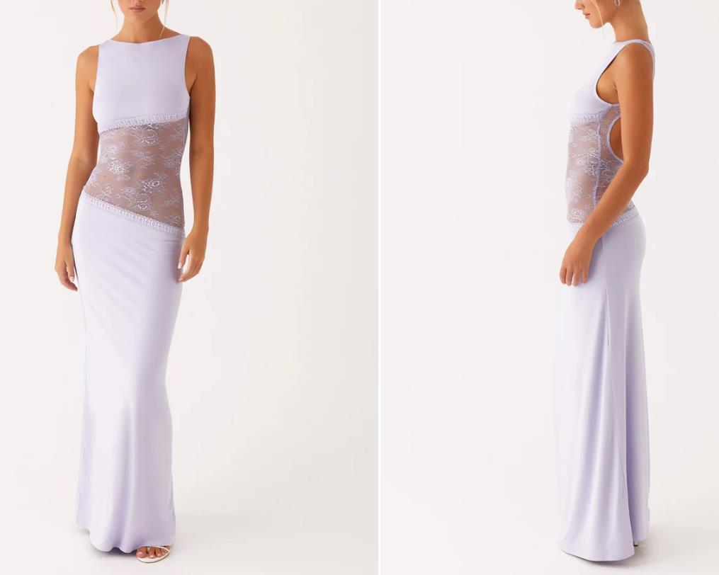 Sleeveless Backless Maxi Dress with Lace Midriff Panel