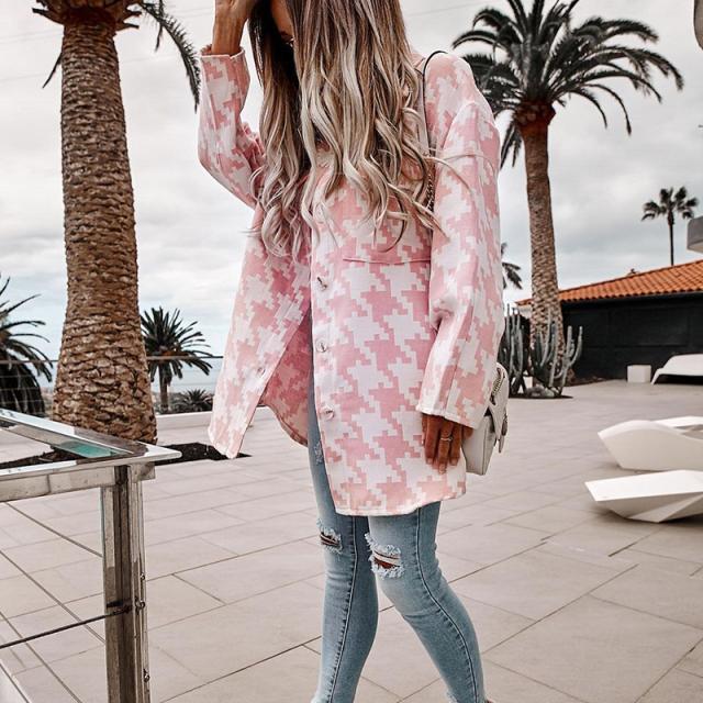 Houndstooth Longline Shacket with Button Front