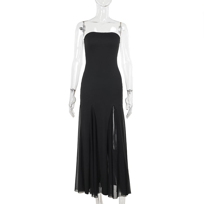 Slim Fit Mesh Tube Dress Elegant Black
